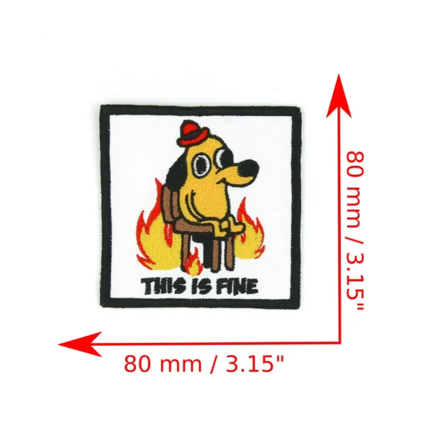 cartoon dog on fire This is Fine Embroidered Patch measurements