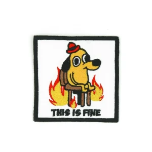 cartoon dog on fire This is Fine Embroidered Patch over white background