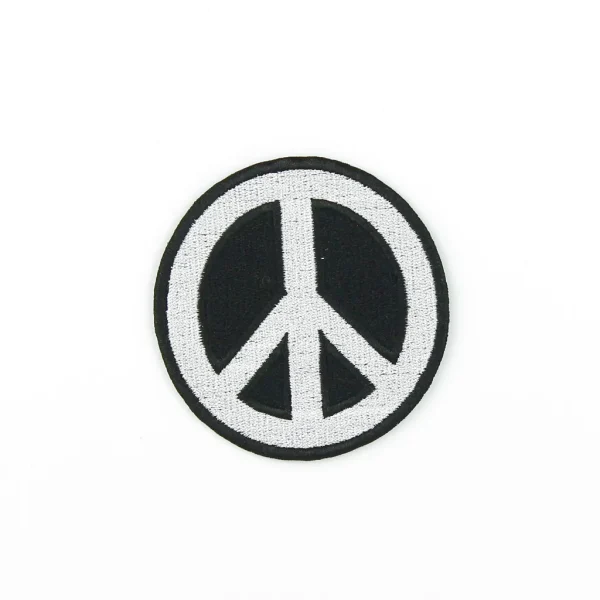 Black and White eace Sign Embroidered Patch over white background