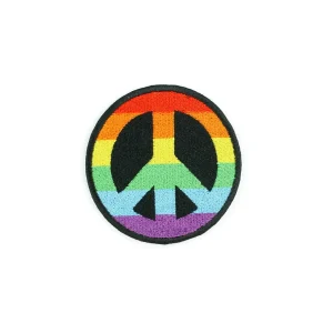 Rainbow Peace Sign Embroidered Patch over white background