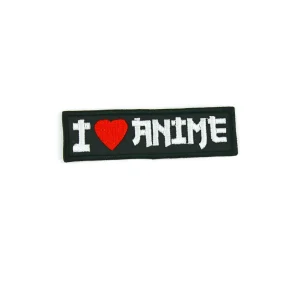 I Love Anime Embroidered Patch over white background