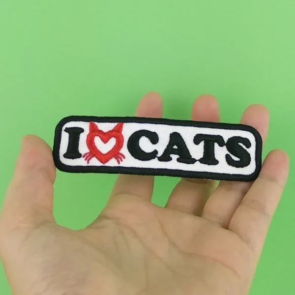 I Love Cats Embroidered Patch on holding hand