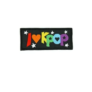 I Love Kpop Rainbow Embroidered Patch over white background