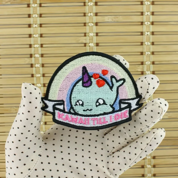 Kawaii Till I Die Embroidered Patch on holding hand