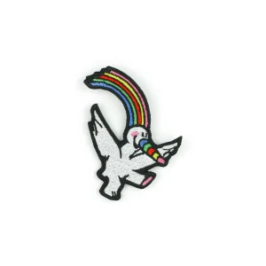 Rainbow Bird Embroidered Patch over white background