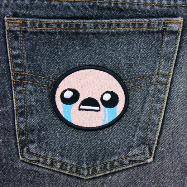 Medium Isaac BibleThump Twitch Emote Embroidered Patch on Black Jeans