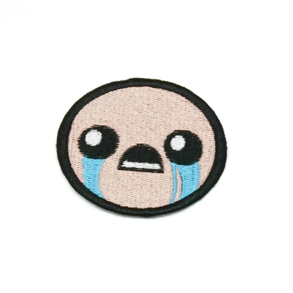 Isaac BibleThump Twitch Emote Embroidered Patch over white background