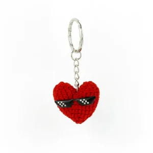 Deal with it Cool Heart Keychain with sunglasses over white background