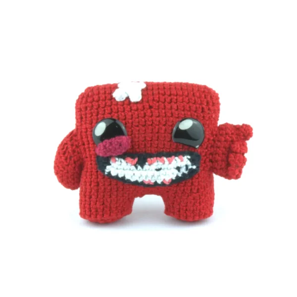 Super Meat Boy Crochet Amigurumi front view over white background