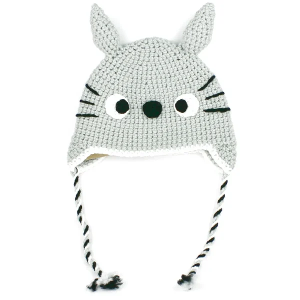 Cute Rabbit Handmade Crocheted Beanie over white background adult size