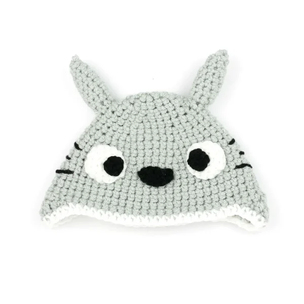 Cute Rabbit Handmade Crocheted Beanie over white background newborn size