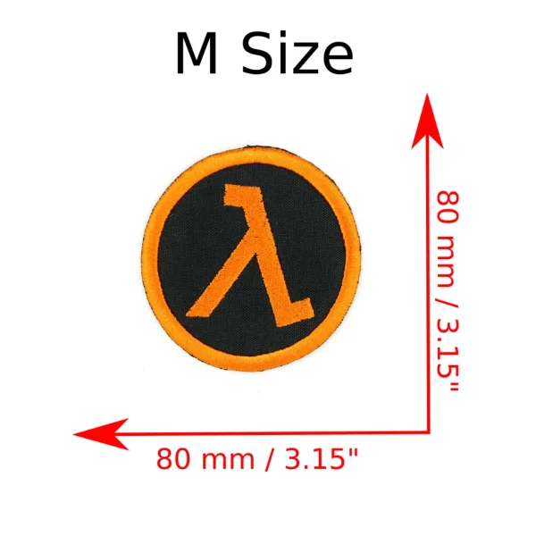 medium Half Life Orange Lambda symbol Embroidered Patch measurements