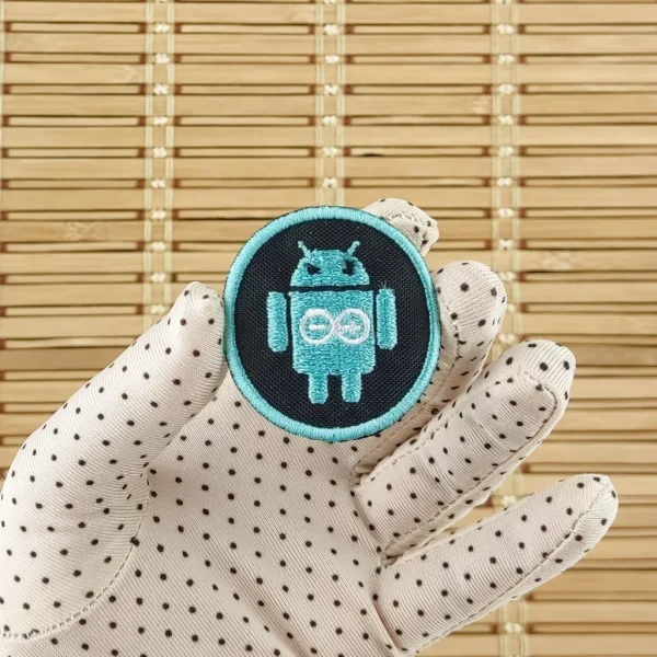 Android Arduino Embroidered Patch on holding hand