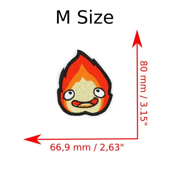 medium Calcifer Anime Kawaii Fire Embroidered Patch measurements