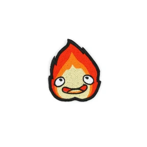 Calcifer Anime Kawaii Fire Embroidered Patch over white background