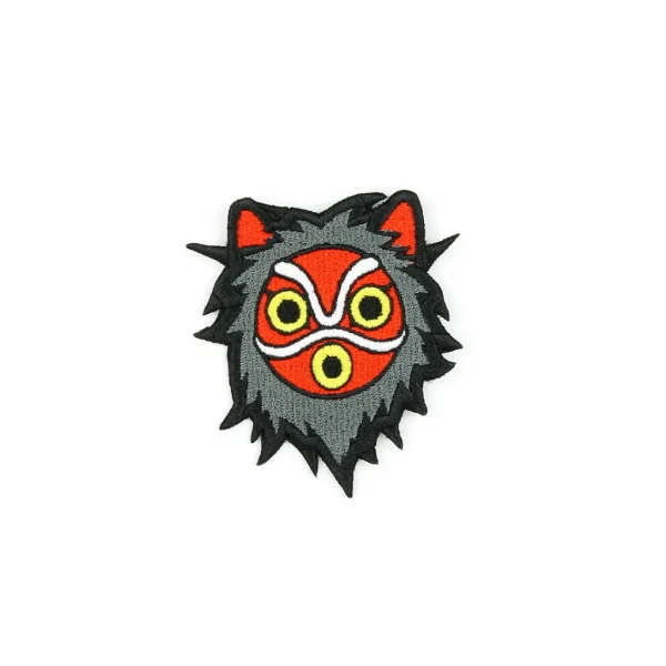 Mononoke Tribal Mask Embroidered Patch over white background