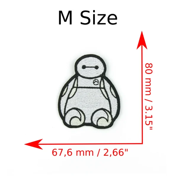 Medium Baymax Kawaii Robot Embroidered Patch measurements