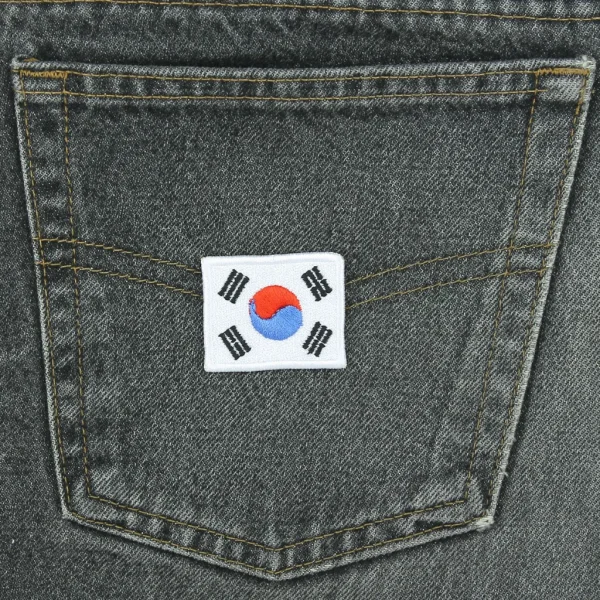 South Korea Flag Embroidered Patch on black jeans