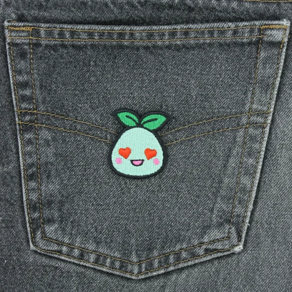 Mokoko Emote Embroidered Patch love on black jeans