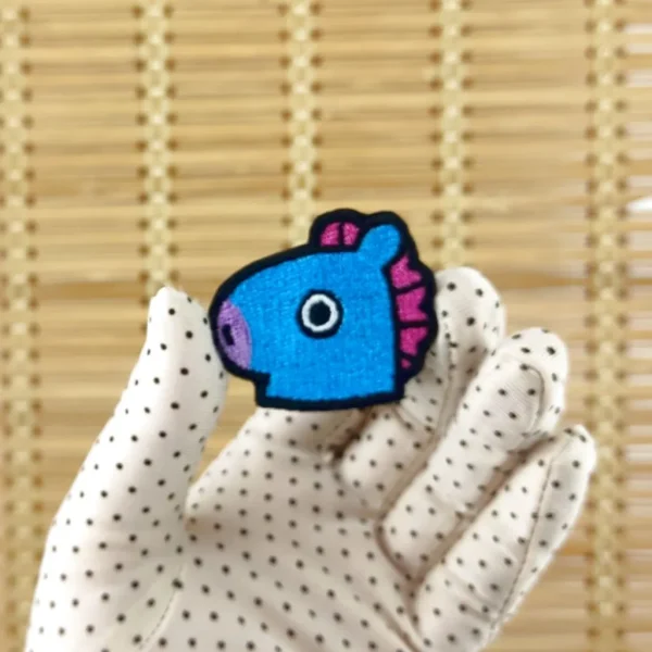 Kawaii Blue Horse Embroidered Patch on holding hand