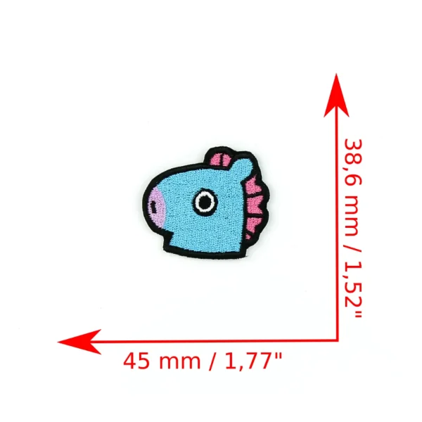 Kawaii Blue Horse Embroidered Patch measurements