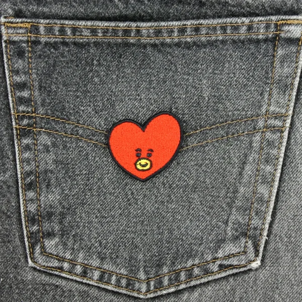 Kpop Kawaii Red Heart Embroidered Patch on black jeans