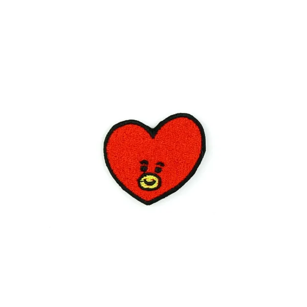 Kpop Kawaii Red Heart Embroidered Patch over white background