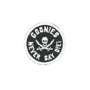 Goonies Never Die Embroidered Patch over white background