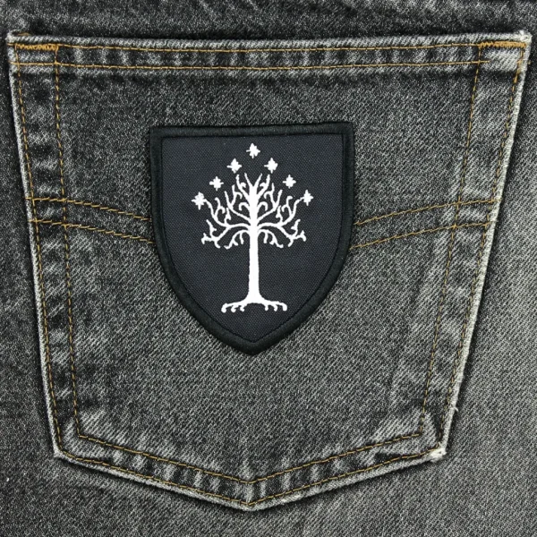 White Tree of Gondor Embroidered Patch on black jeans