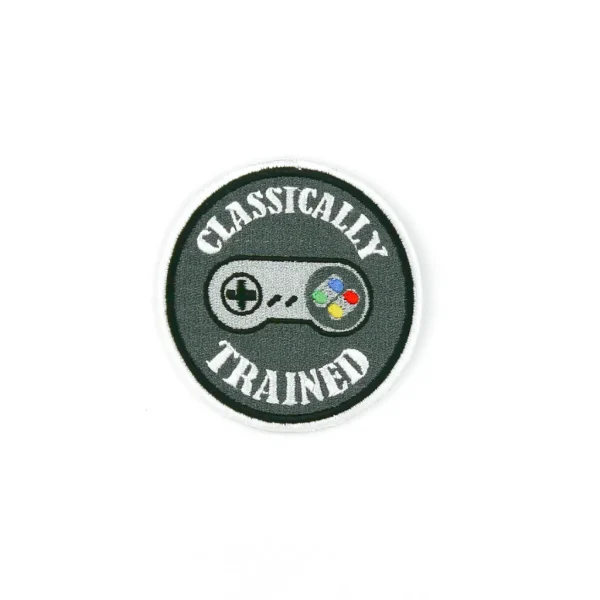 SNES controller Classically Trained 16-bits Embroidered Patch over white background