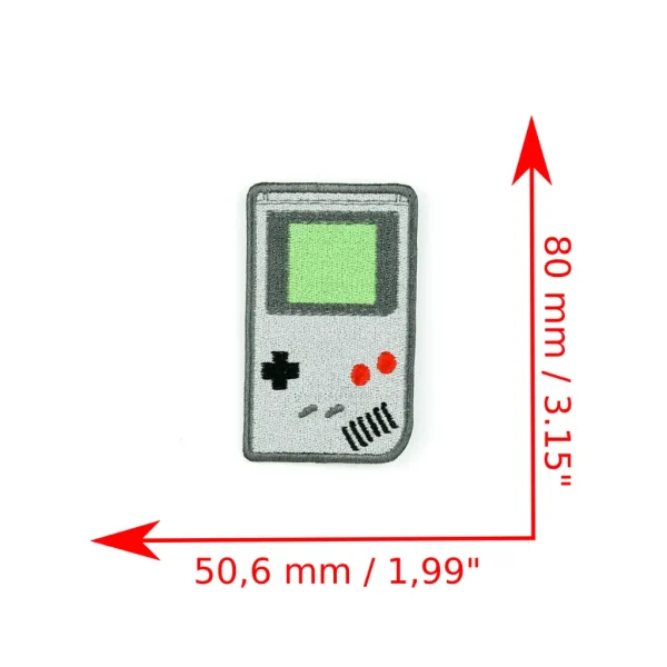 Grey Handheld Game Boy Console Embroidered Patch measurements