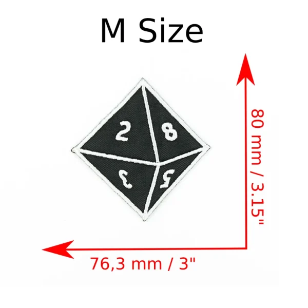 medium d8 Dice Embroidered Patch measurements