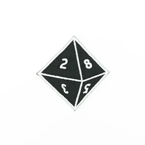 d8 Dice Embroidered Patch over white background