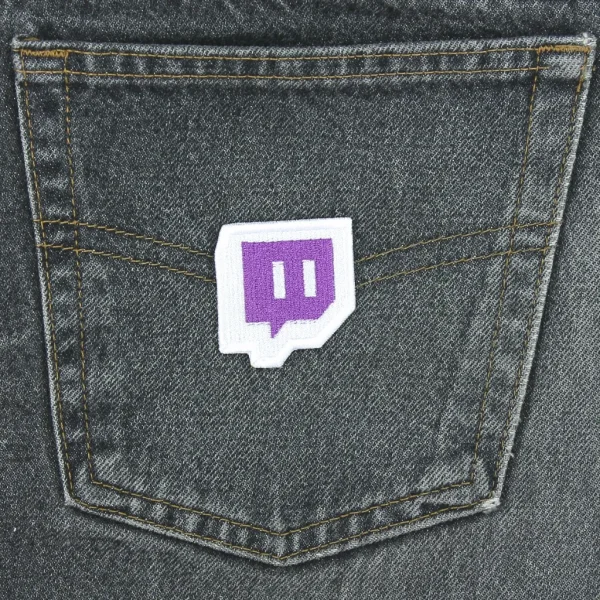 Twitch Logo Embroidered Patch on black jeans