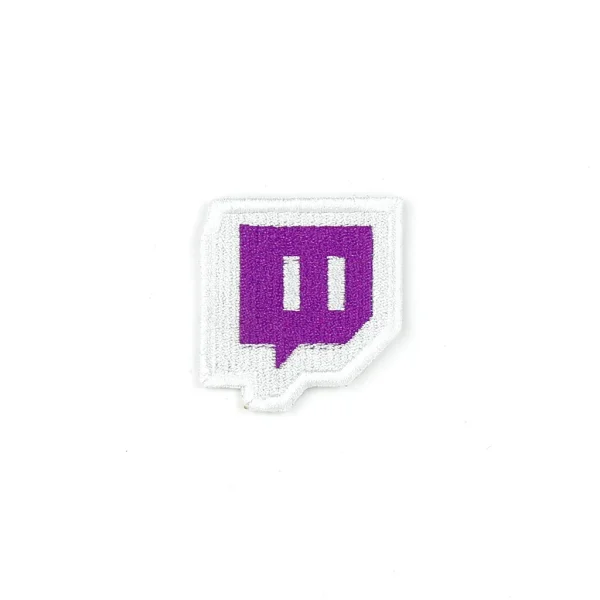 Twitch Logo Embroidered Patch over white background