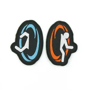 both Orange and blue Portal Embroidered Patch over white background