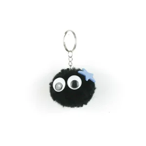 Pompom Spirit Keychain with blue star over white background