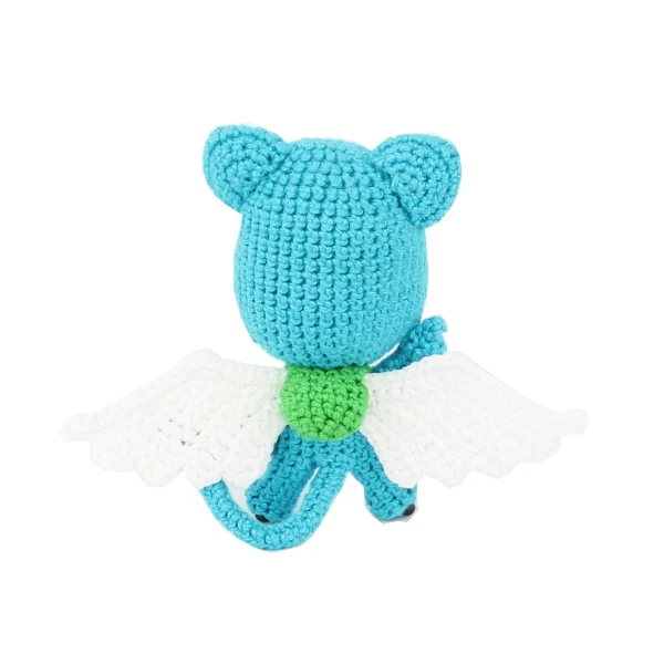 Happy Blue Cat Crochet Amigurumi back view over white background