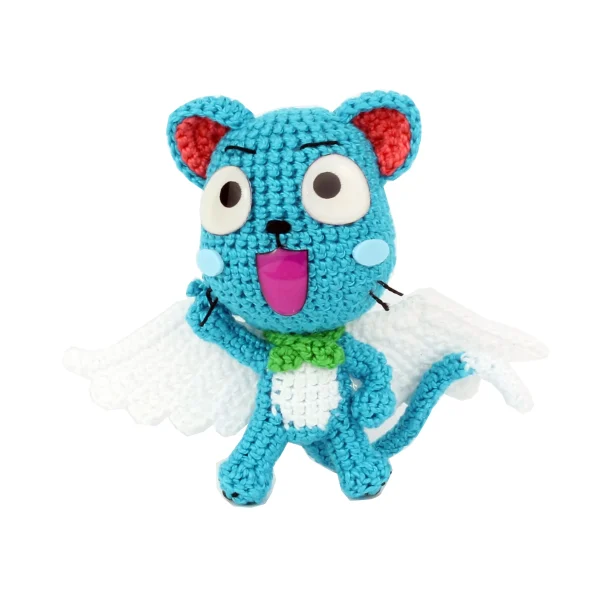 Happy Blue Cat Crochet Amigurumi front view over white background