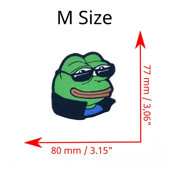 Ez Pepe Emote Embroidered Patch medium size measurements