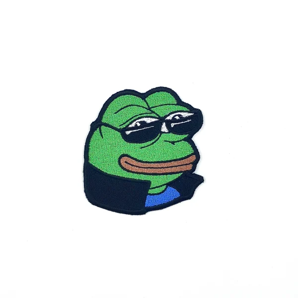 Ez Pepe Emote Embroidered Patch over white background