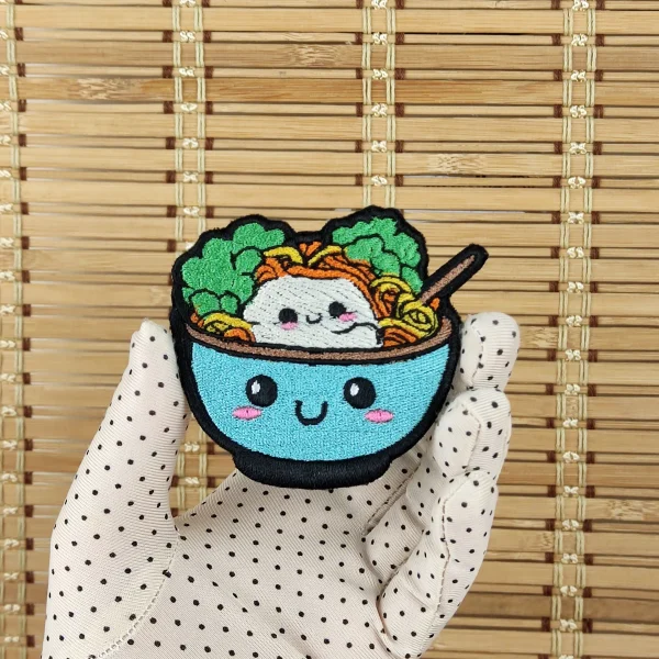 Kawaii Ramen Embroidered Patch on holding hand