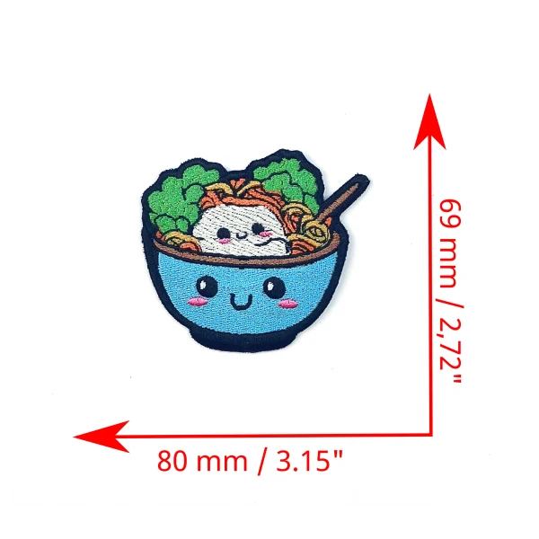 Kawaii Ramen Embroidered Patch measurements