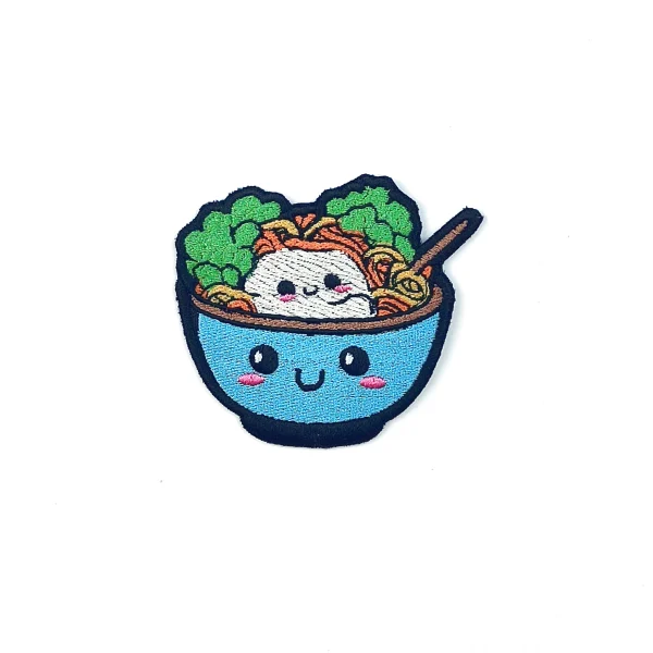 Kawaii Ramen Embroidered Patch over white background