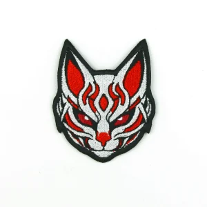 Kitsune Cat Mask Embroidered Patch in Red and white colors