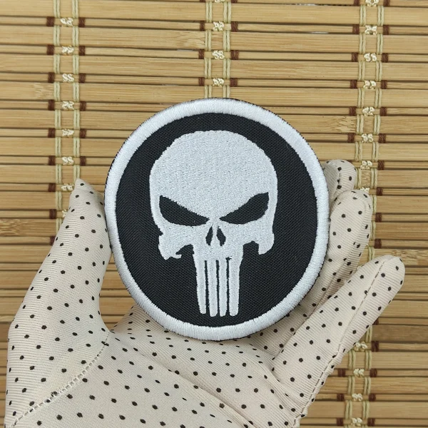 Medium Skull Embroidered Patch on holding hand