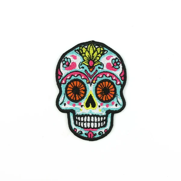 Mexican Sugar Skull Embroidered Patch over white background