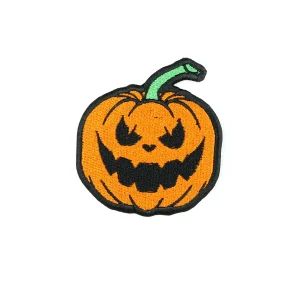 Evil Pumpkin Embroidered Patch over white background