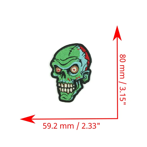 Bald Bald Zombie Head Embroidered Patch measurements