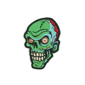 Bald Zombie Head Embroidered Patch over white background